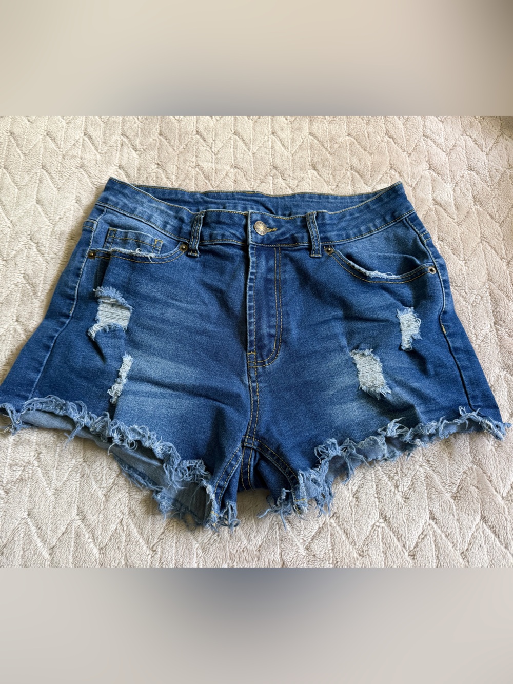 Guess Distressed Dark Blue Denim Cutoff Shorts